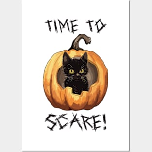 Halloween Cat - Black Kitty in a Pumpkin Posters and Art